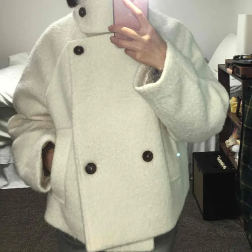Double Button Balloon Short Wool Coat
