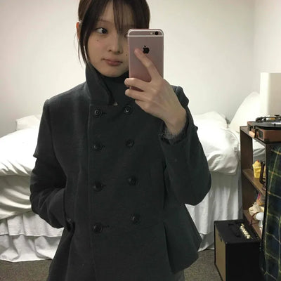 Military Stand Collar Flare Short Coat