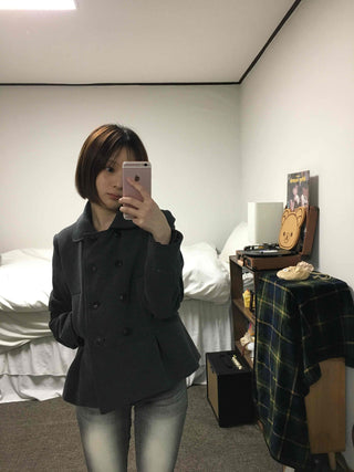 Military Stand Collar Flare Short Coat