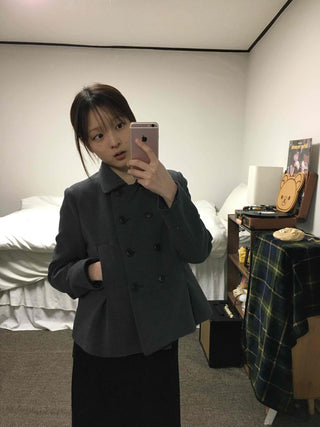 Military Stand Collar Flare Short Coat