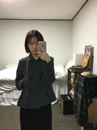 Military Stand Collar Flare Short Coat
