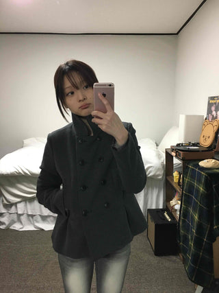 Military Stand Collar Flare Short Coat