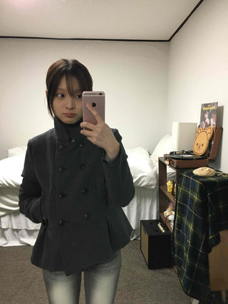 Military Stand Collar Flare Short Coat