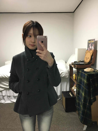 Military Stand Collar Flare Short Coat