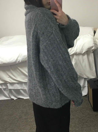 Heathered Fuzzy Toggle Loose Fit Hooded Knit Cardigan