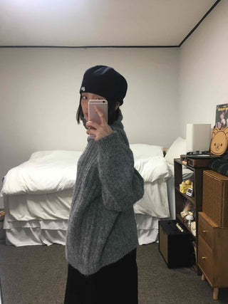 Heathered Fuzzy Toggle Loose Fit Hooded Knit Cardigan