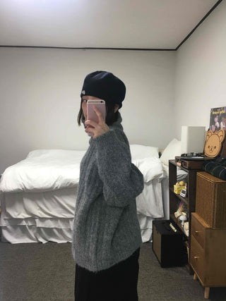Heathered Fuzzy Toggle Loose Fit Hooded Knit Cardigan