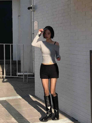 Boucle Knit Tight-Fit Shorts