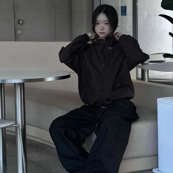 Awesome Collar Point Elastic High-Neck Zip-Up Jumper