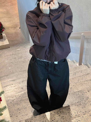 Awesome Collar Point Elastic High-Neck Zip-Up Jumper