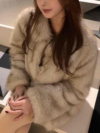Rabbit Sleeve Frill Trimmed Faux Fur Jacket