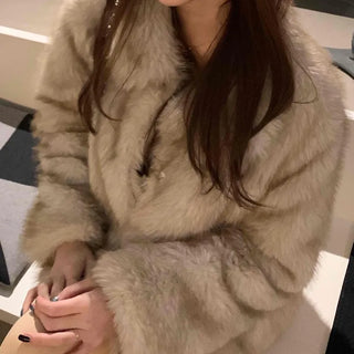 Rabbit Sleeve Frill Trimmed Faux Fur Jacket
