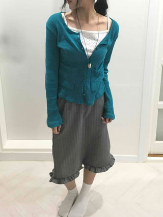 Unique Point Button Waist Shirred Pep Rum Knit Cardigan