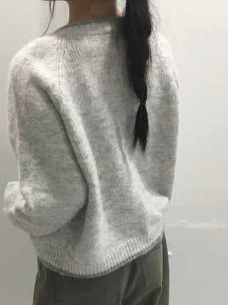 Minimal Melange Round Neck Slim Fit Crop Cardigan