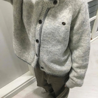 Minimal Melange Round Neck Slim Fit Crop Cardigan