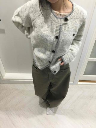 Minimal Melange Round Neck Slim Fit Crop Cardigan