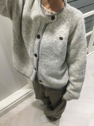 Minimal Melange Round Neck Slim Fit Crop Cardigan