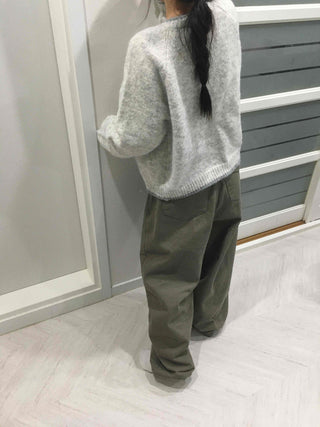 Minimal Melange Round Neck Slim Fit Crop Cardigan