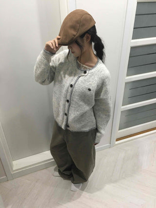 Minimal Melange Round Neck Slim Fit Crop Cardigan