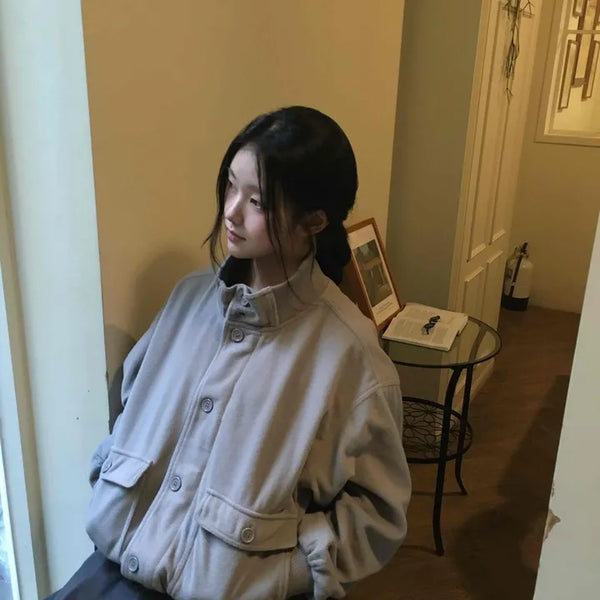 Layered Belt Cotton Drop Shoulder Blouson Jacket