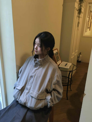 Layered Belt Cotton Drop Shoulder Blouson Jacket
