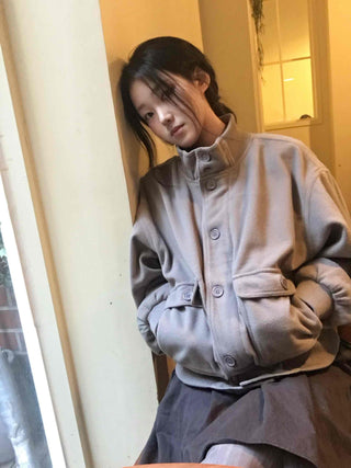 Layered Belt Cotton Drop Shoulder Blouson Jacket