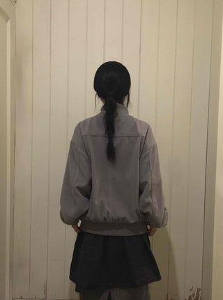 Layered Belt Cotton Drop Shoulder Blouson Jacket