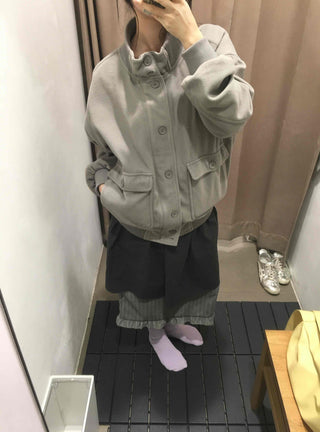 Layered Belt Cotton Drop Shoulder Blouson Jacket