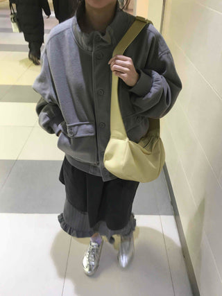 Layered Belt Cotton Drop Shoulder Blouson Jacket