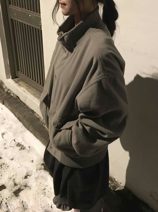 Layered Belt Cotton Drop Shoulder Blouson Jacket