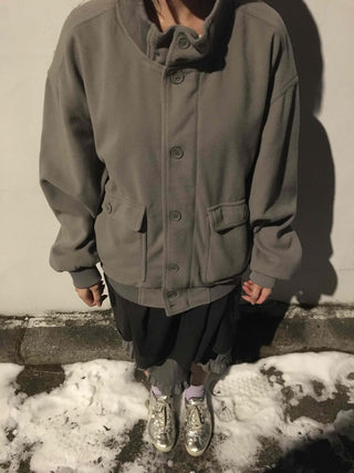 Layered Belt Cotton Drop Shoulder Blouson Jacket