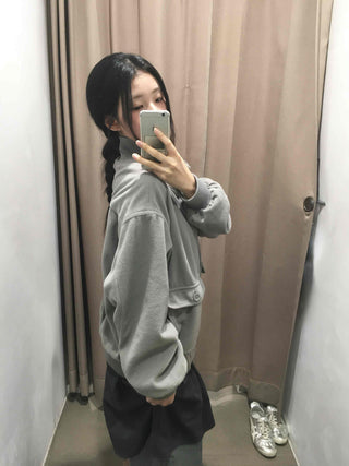 Layered Belt Cotton Drop Shoulder Blouson Jacket
