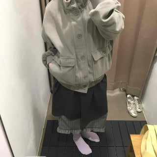 Layered Belt Cotton Drop Shoulder Blouson Jacket