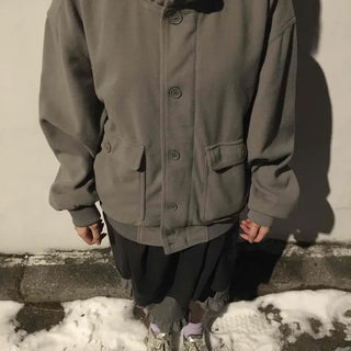 Layered Belt Cotton Drop Shoulder Blouson Jacket