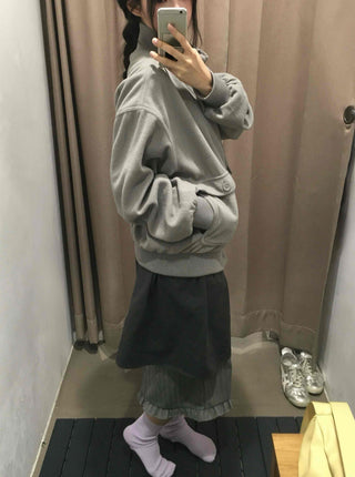 Layered Belt Cotton Drop Shoulder Blouson Jacket