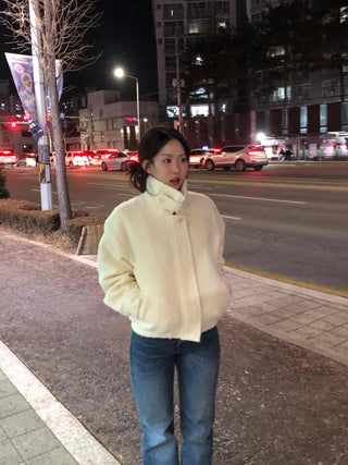 Puff Short Fleece Big Collar Crop Jacket