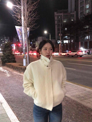 Puff Short Fleece Big Collar Crop Jacket