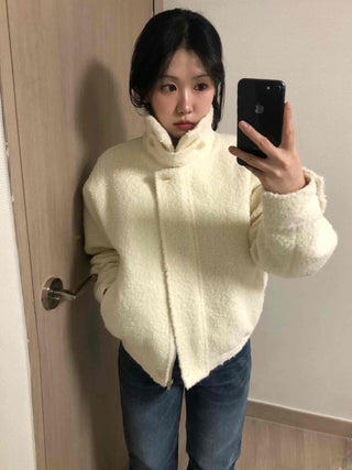 Puff Short Fleece Big Collar Crop Jacket
