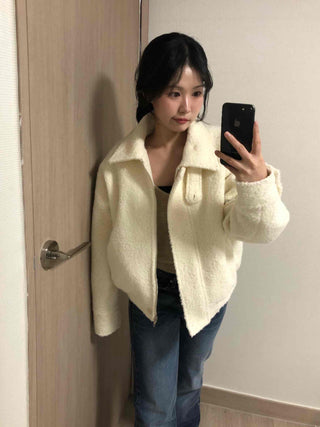 Puff Short Fleece Big Collar Crop Jacket