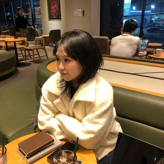 Puff Short Fleece Big Collar Crop Jacket