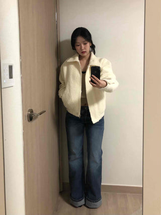 Puff Short Fleece Big Collar Crop Jacket