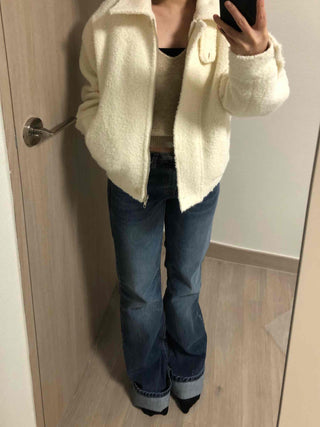 Puff Short Fleece Big Collar Crop Jacket