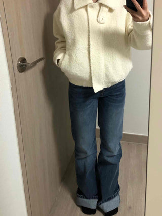 Puff Short Fleece Big Collar Crop Jacket