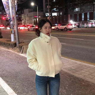 Puff Short Fleece Big Collar Crop Jacket