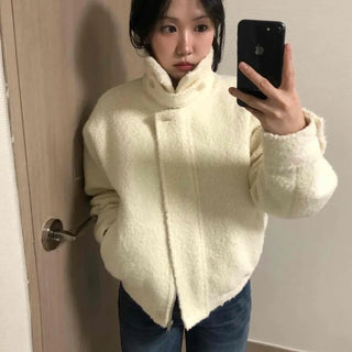 Puff Short Fleece Big Collar Crop Jacket