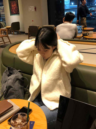Puff Short Fleece Big Collar Crop Jacket
