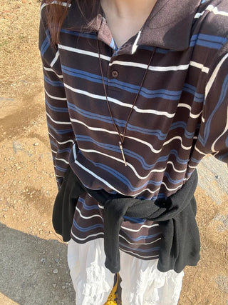 Ronen Pretzel Striped Collared T-shirt