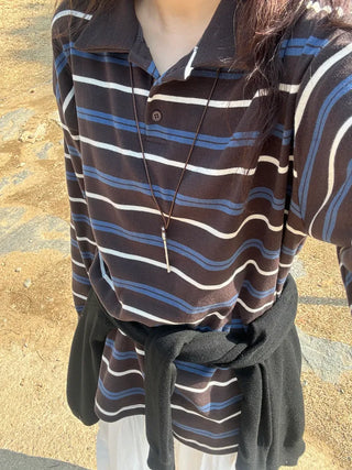 Ronen Pretzel Striped Collared T-shirt