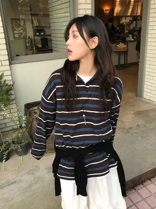 Ronen Pretzel Striped Collared T-shirt
