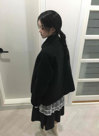 Vintage Oversized Collared Wool Touch Midi Coat